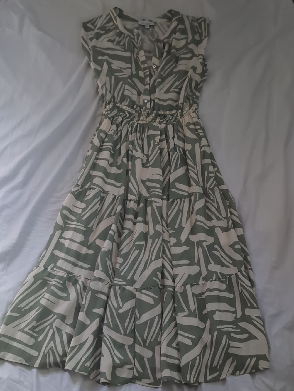 Gilli Green and Cream Tiered Maxi Dress - READ DESCRIPTION